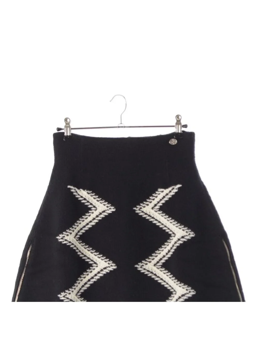 Chanel Wool Cashmere Side Zip Knit Skirt Black White 36